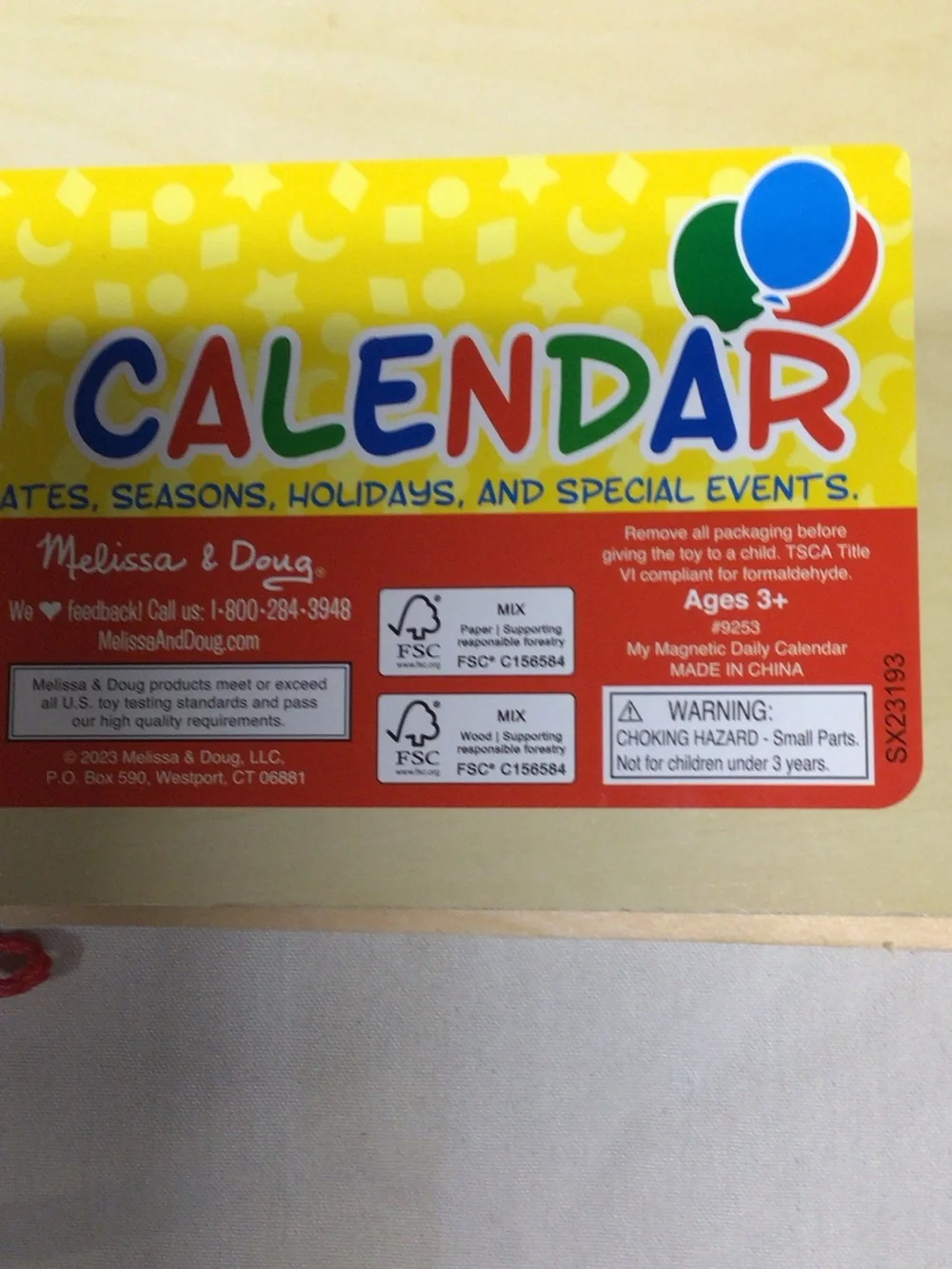 Melissa & Doug Magnetic Daily Calendar - Yellow with Red Accents